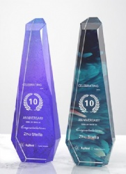 Crystal Award - Faceted Obelisk, Purple/Teal