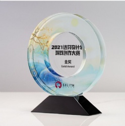 Gold & Blue Circular Crystal Award