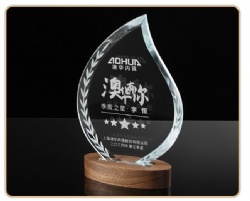 Clear Teardrop Crystal Award with Walnut Base