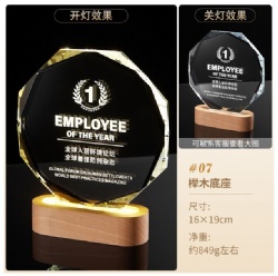 Octagon Crystal Award with Beech Base