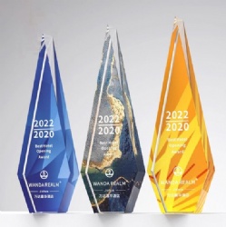 Diamond Prism Crystal Award in Blue/Gold/Yellow
