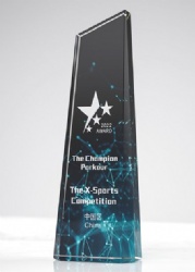 Crystal Award - Slanted Prism with Blue Accents