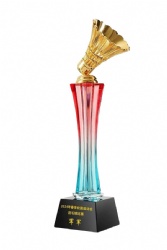 Crystal Award - Gradient Column with Gold Shuttlecock
