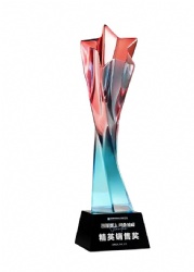 Red and Blue Star Crystal Award