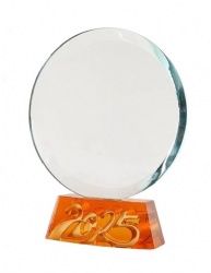 Crystal Award - Circular Disc with Amber Base