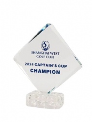 Crystal Award - Diamond Bevel Shape with Blue Text