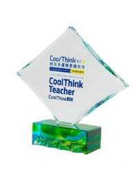 Diamond Shape Crystal Award with Green and Blue Base