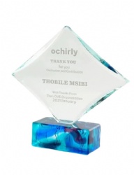 Diamond-Shaped Crystal Award with Blue-Purple Base