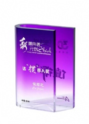 Purple Gradient Book Shaped Crystal Award
