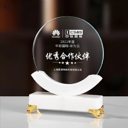Crystal Award - Round Clear Crystal and White Marble Award