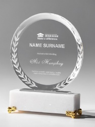 Round Crystal Award with White Marble Base