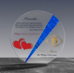 Round Blue Accented Crystal Award for Anniversary