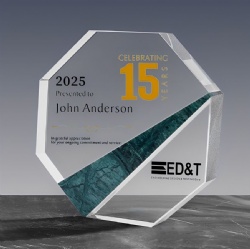 Crystal Award with Hexagonal Shape and Green Marble Accent