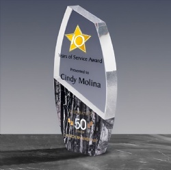 Crystal Award - Clear Crystal with Marble Base and Gold Accents