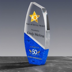 Crystal Award: Blue Base and Clear Crystal Angular Award