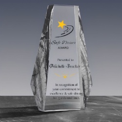 Crystal Award -  Clear Pillar with Yellow Star