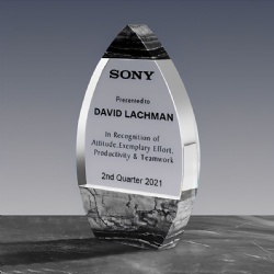 Crystal Award - Oval Crystal with Gray Marble Base