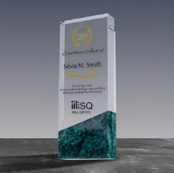 Rectangular Clear Crystal Award with Green Marble Base