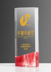 Golden Logo Rectangular Red Marble Crystal Award
