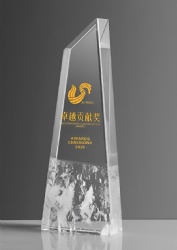 Crystal Award - Trapezoidal Crystal with Golden and White Accents