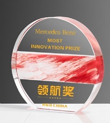 Semi-Circle Crystal Award with Red Pattern