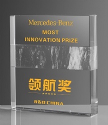 Crystal Award: Rectangular Clear Crystal with Yellow Accents