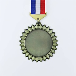 Antique Bronze Sunburst Medal with Tricolor Ribbon