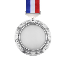 Round Silver Medal with Star Embellishments