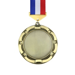 Round Gold Medal with Red, White, and Blue Ribbon