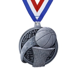Silver Basketball Hoop Medal