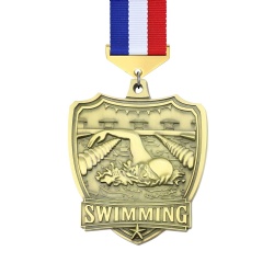Gold Shield-Shaped Swimming Medal
