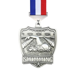 Silver Shield-Shaped Swimming Medal