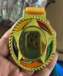 Zinc Alloy Rainbow Star Award Medal - 6.5cm Gold Plated with Colored Enamel