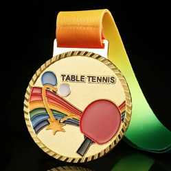 Table Tennis Medal with Rainbow Design - 7cm x 7cm