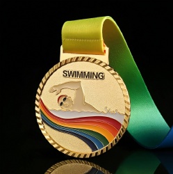 Swimming Medal with Rainbow & Swimmer Design - 7cm