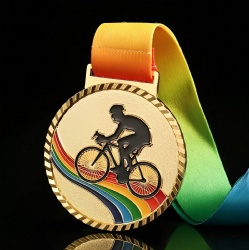 Cycling Medal with Rainbow and Cyclist Silhouette - 7cm