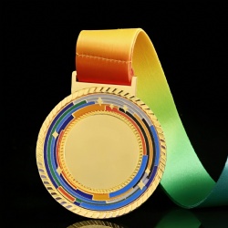 Gold Medal with Colorful Border and Star Accents - 7cm Award Medal