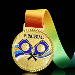 Pickleball Medal with Crossed Paddles Design, 7cm Gold Finish