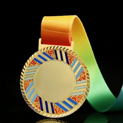 Gold Medal with Colorful Ribbon and Intricate Pattern