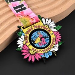 Run This Mother 5K Half Marathon Medal with Floral Design