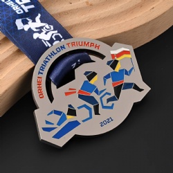 Triathlon Medal with Geometric Design and 2021 Commemoration