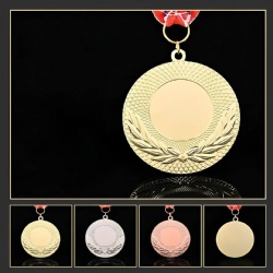 Round Gold Laurel Wreath Medal with Ribbon