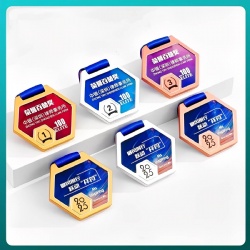 Hexagonal Medal with Crystal and Number Design